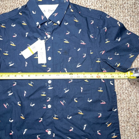 Penguin Men's Small All Over Surfer Graphic Print Short Sleeve Button Down Shirt - Picture 9 of 10